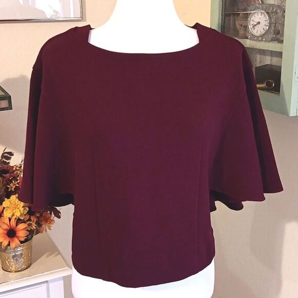 NWT Anthropologie eri & ali Cabernet Cape Sleeve Textured Top - Picture 2 of 13